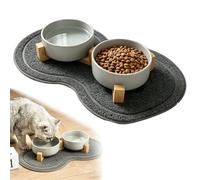 Vurixfo 4 Pcs Ceramic Pet Bowl Set with Stand & Non-Slip Mat, 400ML Double Dog Feeding Bowl Gray Removable Non Slip Food and Water Bowls Pet Dishes for Cats and Small Dogs