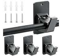 Vurixfo 4 Pcs Curtain Pole Holders No Drilling, Self Adhesive Curtain Hooks Adjustable Rod Bracket No Screws Curtáin Rod Holder Fixing Rods Holder for Home Bathroom Kitchen, Black