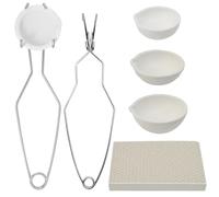 Vurixfo 5 Pcs Ceramic Crucible Kit, 3 Sizes Quartz Crucible Bowl Dish Cup with Crucible Tongs Honeycomb Soldering Board for Melting Metal Casting Jewelry Refining Lab DIY Projects, 100g/ 250g/ 500g