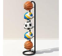 Vurixfo 5 Tier Ball Storage Rack, Metal Football Stand Vertical Basketball Racks Removable Balls Holder Display Stand Vertical Ball Storage for Sports Equipment Storage Organizer, Black