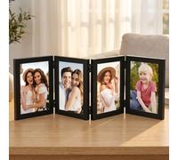 Vurixfo 6x4'' Folding Hinged Picture Frame, 4 Open Photo Frames Foldable Family Picture Frame Wood Photo Frames with Hinges and High Transparency Panel for Tabletop Desk Display, Black