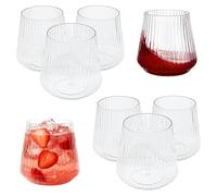 Vurixfo 8 Pack Plastic Ribbed Wine Glasses, 14 oz Clear Shatterproof Wine Glass Reusable Vintage Stemless Cups Unbreakable Drinking Glasses for Champagne Catering Weddings Outdoor Indoor Party Bar