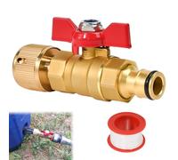 Vurixfo Brass Connector with Control Valve, 1/2" Thread Hose Nozzle Adapter Quick Release in Line Water Shut Off Valve With Plumber Tape for Join Garden Hose Pipe Tube Hose Reels and Tanks