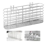 Vurixfo Cutlery Drainer for Sink, Stainless Steel Utensil Holder Dish Drying Rack Silver Utensils Storage Organiser Space-Saving Cutlery Drying Rack for Knife Fork Spoon Quick Dry, 20x9x4cm