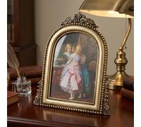 Vurixfo Vintage Photo Frame, 5x7’’ Domed Picture Frame Golden Resin Baroque Photo Frames Antique Frames with Glass Front and Easel for Table Top Display and Wall Hanging