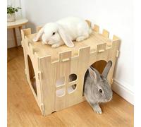 Vurixfo Wooden Rabbit House and Hideout, Large Bunny Castle Detachable Bunny Play House Guinea Pig Wooden House Rabbits Hideaway for Indoor Hamster Hedgehog Rabbits Chinchilla Habitat, 40x30x30cm