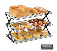 Vurlexat 3-Tier Cooling Rack for Baking, Collapsible Non-Stick Wire Cake Rack, Space Saving Foldable Cookie Cooler Racks, Heavy-Duty Kitchen Baking Accessories for Muffin, Cookies, Pizza