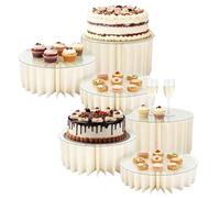 Vurlexat 6pcs Buffet Risers, Foldable Cardboard Cake Display Stands with Acrylic Board, Reusable Multi-Level Dessert Buffet Food Display Riser for Wedding, Birthday, Party Decoration(White1)