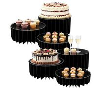Vurlexat 6pcs Buffet Risers, Foldable Cardboard Cake Display Stands with Acrylic Board, Reusable Multi-Level Dessert Buffet Food Display Riser for Wedding, Birthday, Party Decoration(Black1)