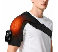 Vurlexat Cordless Shoulder Heating Pad for Pain Relief, Heated Shoulder Wrap Massager Pad with Adjustable 3 Level Heat and Vibration, Electric Heating Brace Support Fit Left or Right Shoulder(Black)