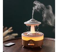 Vurlexat Essential Oil Diffuser, 350ml Ultrasonic Aromatherapy Diffuser Cool Mist Humidifier with Remote Control, UFO-Shaped Aroma Diffuser with Light and Raindrop White Noise(Wood-UK-plug)