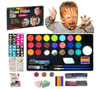 Vurlexat Face Body Painting Kit, 23 Colors Face&Body Paint Kit with 2 Brushes, 4 Paper Reusable Face Stencils, 2 Diamond Papers, 2 Hair Coloring Dry Combs for Kids’ and Adults’ Party Makeup