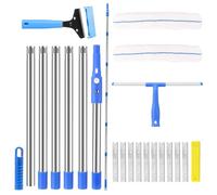 Vurlexat Floor Scraper, 3-in-1 Long Handle Glass Scraper with Squeegee Cleaning Kit, 94inch Scraping Cleaner Tool with 6pcs Extension Poles and 2pcs Cleaning Pads for Windows Glass, Tiles, Wall