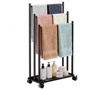Vurlexat Freestanding Towel Rail with Wheels, 3-Level Tier Heavy Duty Towel Stand Holder, Bathroom Metal Towel Drying Rack with Base Storage Panel for Laundry Room Bedroom Pool