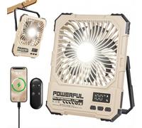 Vurlexat Portable Camping Fan with Light, 20000mAh Battery Powered Rechargeable Desk Fans with Power Bank, Ultra-Slim Powerful Speed Fan 72H Runtime with Hook for Outdoor, Tent, Travel(Khaki)