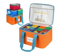Vurlexat Toy Storage Bags, 4pcs Travel Toy Organisers Compatible with Lego Bricks, Portable Zipper Pouch Bag Case with Visible Window, Handle, Tag Pocket for Kids Building Blocks, Toy Car, Puzzles