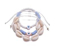 Vurotry Evil Eye Bracelet Anklet for Women Sea Shell Bracelets Set Boho Puka Shell Anklet Cowrie Shell Stacked Bracelets Trendy Evil Eye Beaded Bracelet Summer Beach Shell Jewelry, L, Shell, No