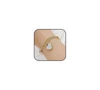 Vurotry Heart Gold Bracelet Women Moonstone Heart Pendant Cuban Gold Layered Waterproof Charm Stainless Steel Bracelet Jewelry Birthday Christmas for Mom Girlfriend First Choice, 5.9+1.38 IN, Brass