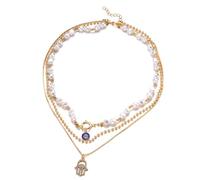 Vurotry Layered Evil Eye Necklace for Women The evil Eye Pendant Hamza Pendant Exquisite Waterproof Lucky Protection Layered Hamsa Necklace Jewelry, 18.5 IN, Metal, No Gemstone