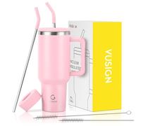 VUSIGN 40 oz Tumbler with Handle and Straw Lid, Stainless Steel Vacuum Insulated Tumbler Travel Mug Water Bottle Cup for Water Iced Tea Coffee Smoothie Car, Blush