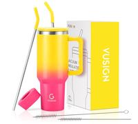VUSIGN 40 oz Tumbler with Handle and Straw Lid, Stainless Steel Vacuum Insulated Tumbler Travel Mug Water Bottle Cup for Water Iced Tea Coffee Smoothie Car, Red-Yellow Mixed