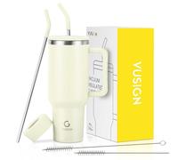 VUSIGN 40 oz Tumbler with Handle and Straw Lid, Stainless Steel Vacuum Insulated Tumbler Travel Mug Water Bottle Cup for Water Iced Tea Coffee Smoothie Car, Cream