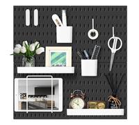 VUSIGN Pegboard Combination Wall Organizer Kit, 4 Pieces Pegboards and 17 Accessories Modular Hanging, Wall Mount Display Peg Board Panel Kits for Bedroom, Home, Office, Bathroom, 22" x 22", Black