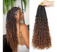 Vustbeauty 9 Bundles 24" Bohemian Synthetic Hair Extensions for Women Boho Braids with Curly Ends Goddess Box Braids Crochet Braids 1b/4/30