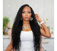 vustbeauty 9 Packs Boho Box Braids Crochet Hair 24 Inch Box Goddess Braids Hair Crochet with Curly Ends Synthetic Braids Bohemia Hair Extension For Women (24 Inch) 1B