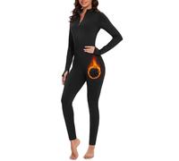 VUTRU Long Sleeve Jumpsuit for Women One Piece Fleece Romper Zip Front Workout Bodycon Full Body Yoga Jumpsuits, Black, XL