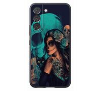 VUTTOO for Samsung Galaxy S21 FE Case - Day of The Dead Women Black Cat and Skull Pattern Phone case - Camera Crash Protection - TPU Shock Absorption Protection Phone Cover Case