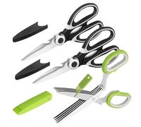 Vutyvve Kitchen Scissors, Multi-Purpose Heavy Duty Meat and Poultry Shears, Multi-Edge Scissors, Stainless Steel Blades, 2 Black Kitchen Scissors 1 Green, 3 Piece Set