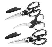 Vutyvve Kitchen Scissors, Multi-Purpose Heavy Duty Meat and Poultry Shears, Stainless Steel Blades, 2 Meat and Poultry Shears, 1 Seafood Shear, Black, Set of 3