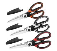Vutyvve Kitchen Scissors, Multi-Purpose Heavy Duty Scissors, Stainless Steel Blades, Red Black Orange, Set of 3