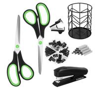 Vutyvve Office Supplies Kit, Desk Accessories Set, Products Include Scissors, Stapler, Staples, Staple Remover,Pen Holder, Paper Clips, Push Pins, Binder Clips
