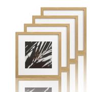 VUVUZULA 12x12 Inch Square Picture Frames Oak Set of 4 Photo Frame with Mount for 8x8 Inch Photo