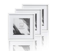 VUVUZULA 30 x 30 cm White Wooden Picture Frame Set of 3 Square Photo Frame MDF Frame with Mount 20 x 20 cm