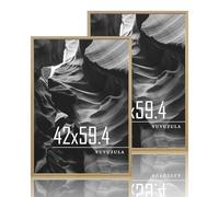 VUVUZULA A2 Oak Wooden Picture Frame Set of 2, Matt Beige, DIN A2, 42 x 59.4 cm, Modern Classic, Horizontal & Vertical Orientation, Wall Mount