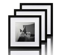 VUVUZULA Picture Frame 30 x 30 cm Black Wood Square Photo Frame Wooden Frame MDF Frame with Mount 20 x 20 cm Set of 3