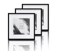 VUVUZULA Picture Frame 30 x 30 cm Black Wood Square Set of 3 Wooden Frame Photo Frame MDF Frame with Mount 20 x 20 cm