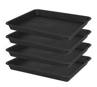 VUWEZ 4 Pack Plant Saucer Tray Rectangular, Plant Saucers for Indoors, Heavy Sturdy Plastic Plant Drainage Trays, Plant Drip Trays for Pots, Seed Starter Growing Tray (11 x 9 inch, Black)