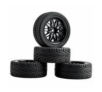 Vuzmode 4pc Grip Tires And Wheel, for HSP, for HPI, 1/10 1:10 On-Road Speed Car RC Rim05-8010 Toy Car Offroad Rubber Wheels