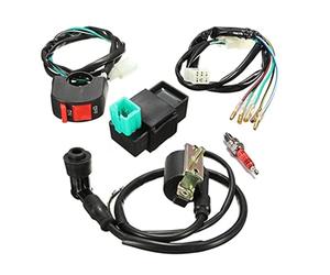 Vuzmode Wiring Loom Off Switch Coil Spark Plug 5 Pcs Set Switch Ignition Coil, for Pit Bike 110 125 140cc CDI Spark Plug Kit