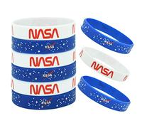 Vuzvuv 18 Pcs Nasa Rubber Bracelets, Outer Space Design Silicone Wristbands Blue and White Color Style Bracelets for Spaces Themed Birthday Party Decoration Supplies, 2.56 x 0.5 inches, Silicone