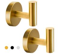 Vuzvuv 2 Pack Gold Towel Hook for Wall Modern Bathroom Kitchen Coat Robe Clothes Hook for Wall Holder Waterproof Brushed Gold SUS304 Stainless Steel Hooks