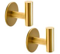 Vuzvuv 2 Pack Gold Towel Hook Self Adhesive Hooks Heavy Duty Waterproof Coat Hanging Wall Mounted Robe Hooks for Bathrooms Shower Kitchen Hotel- SUS304 Stainless Steel Brushed Brass