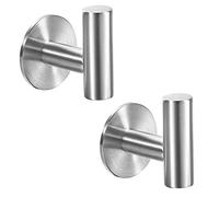 Vuzvuv 2 Pack Silver Towel Hook Self Adhesive Hooks Heavy Duty Waterproof Coat Hanging Wall Mounted Robe Hooks for Bathrooms Shower Kitchen Hotel- SUS304 Stainless Steel Brushed Brass