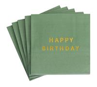 Vuzvuv 30 Pack Gold Foil Happy Birthday Cocktail Napkins - Birthday Party Dinner Hand Napkin for Party Supplies Decorations Table Decor for women man(5" Folded 3 Ply-Green)