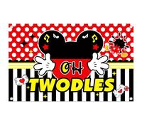 Vuzvuv 5.9 * 3.6FT Birthday Photography Backdrop, Happy 2nd Birthday Mouse Theme Party Background Decoration (Red Black)