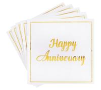 Vuzvuv 50 Pack Gold Foil Happy Anniversary Decorations Cocktail Napkins - Wedding Dating Anniversaries Party Dinner Hand Napkin for Party Supplies Decorations Table Decor (5" Folded 2 Ply)